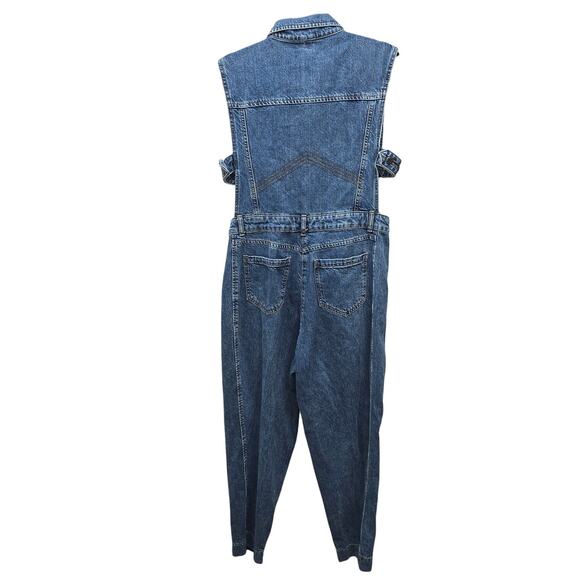 Topshop Denim Jumpsuit Womens 10 Side Cut-Out Bohemian Western Cowgirl Festival - Picture 2 of 9